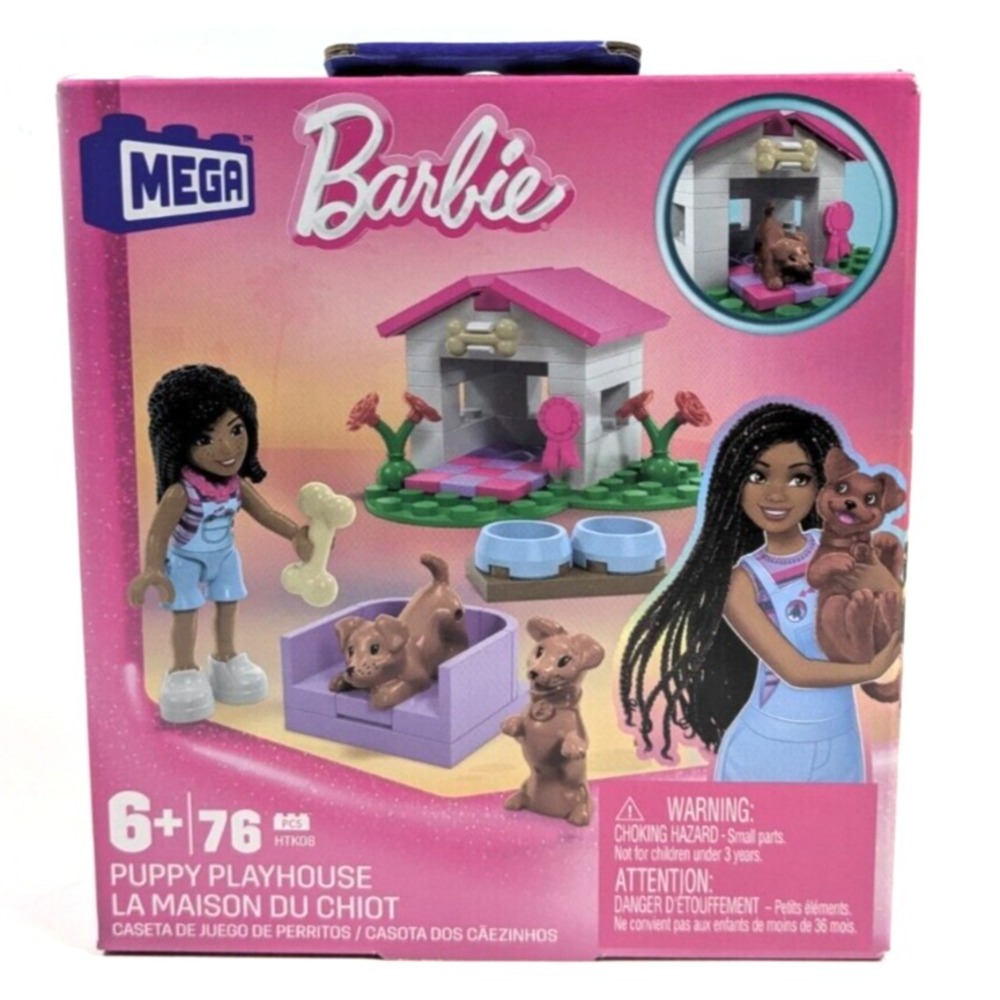 MEGA Barbie Puppy Playhouse 76 Pcs Building Set Ages 6+ HTK08 Mattel Sealed